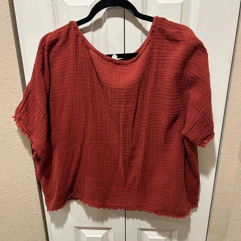 Eileen Fisher Organic Cotton Gauze Top in Rust , size Large - Picture 8 of 10